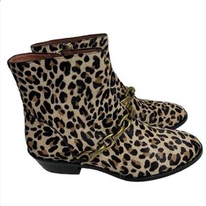 Coach Leopard Calf Hair Ankle Boots | Luxe Chain Detail | Size 8.5